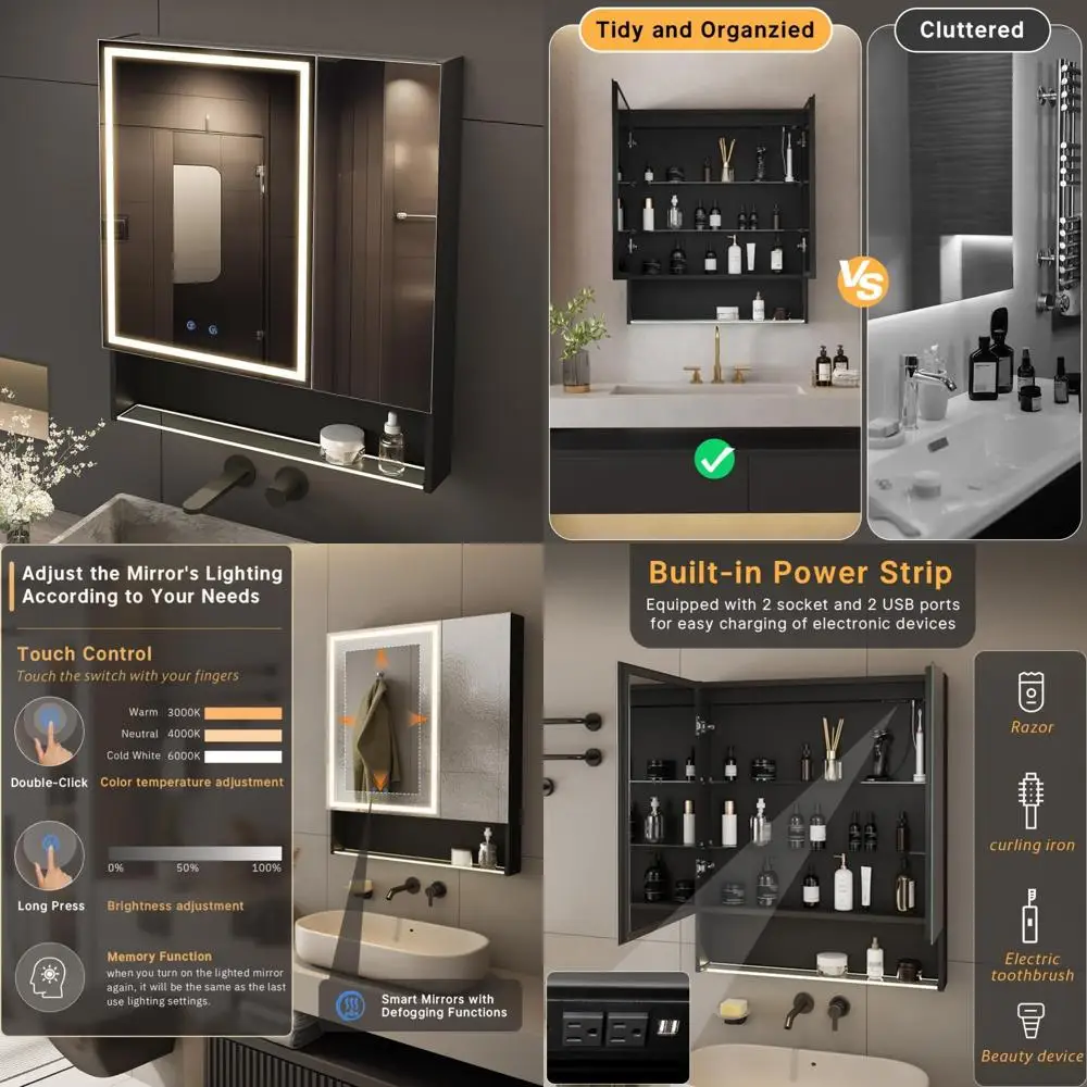 

Adjustable Brightness 3-Color Temperature LED Medicine Cabinet with Anti-Fog, Sturdy Aluminum Frame and Storage, 30x34 Inches