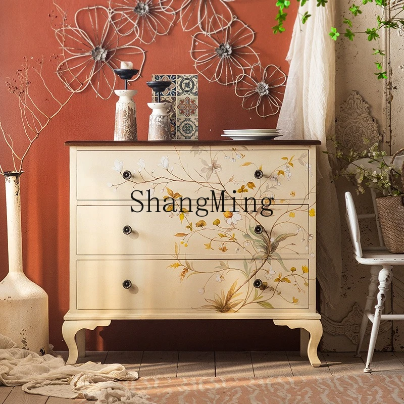 

ZYY medieval full hand-painted bedroom storage chest, hall entrance display cabinet, living room locker