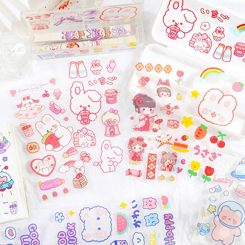 Cartoon Cream Rabbit Stickers Cute Little Fresh Pet Stickers Waterproof Student Account Stickers Scrapbook Diy Decoration