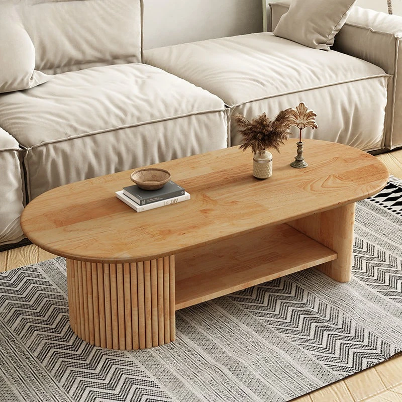 Wabi Sand Wind Doppelschichtiger Massivholz-Couchtisch für Kleine Wohnungen, Wohnzimmer-Couchtisch-Design