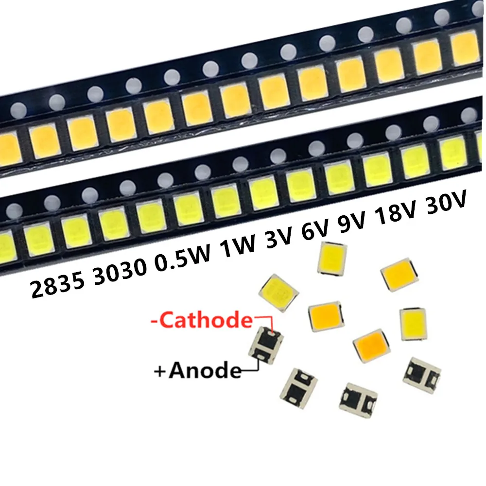 55PCS SMD LED 2835 Chips 0.5W 1W 3V 6V 9V 18V 36V 140LM 4000K White Beads Light White Warm Surface Mount PCB Emitting Diode Lamp