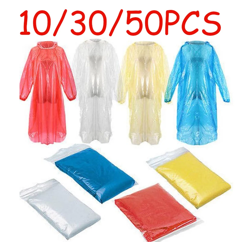 10/30/50PC Disposable Raincoat Adult Emergency Waterproof Rain Coat Hiking Camping Poncho Hood Raincoat Outdoor Travel Rain Wear