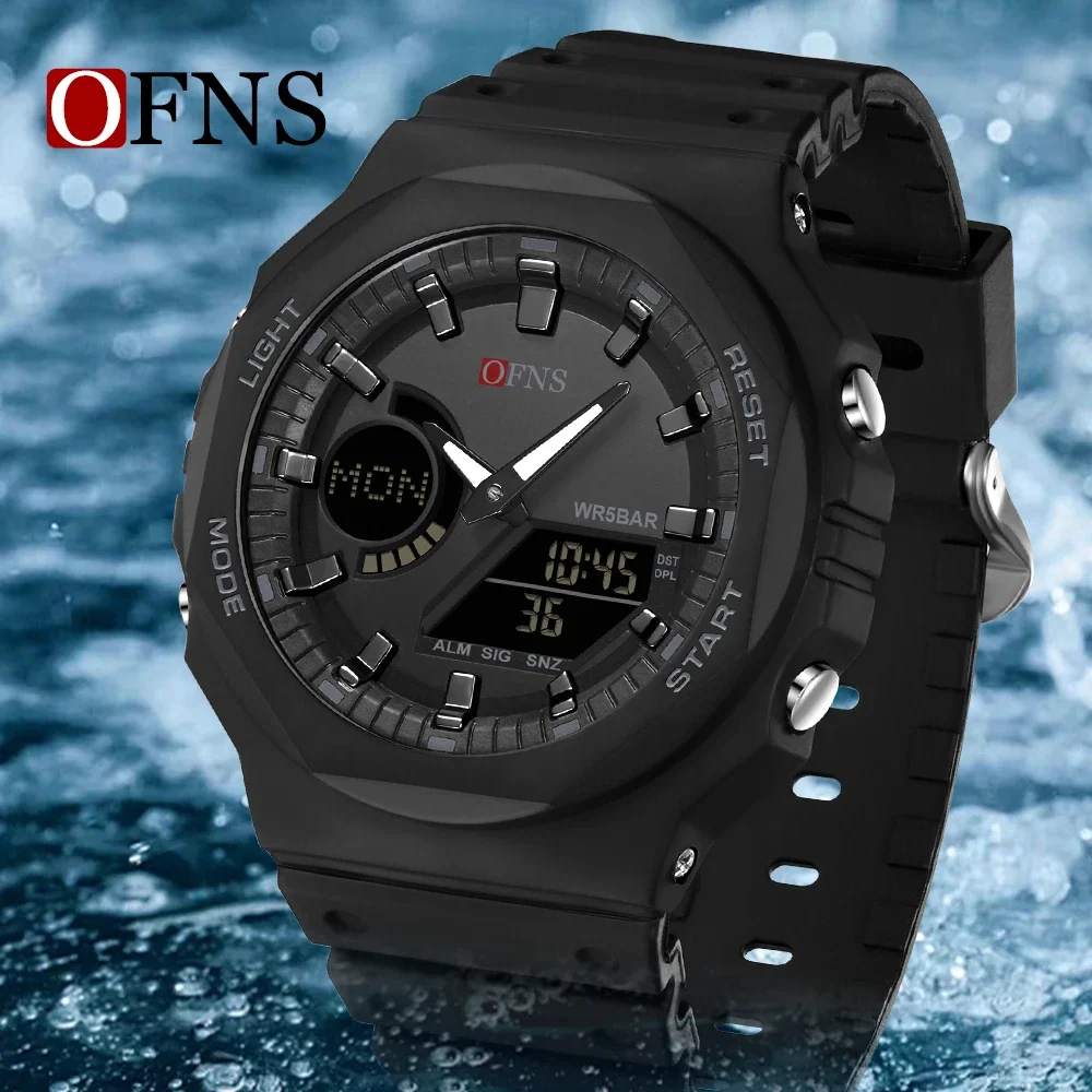 OFNS Top 6016 Casual Men\'s Sports Watch Time Code Second Generation Luminous LED Display Quartz Watches Men\'s Waterproof