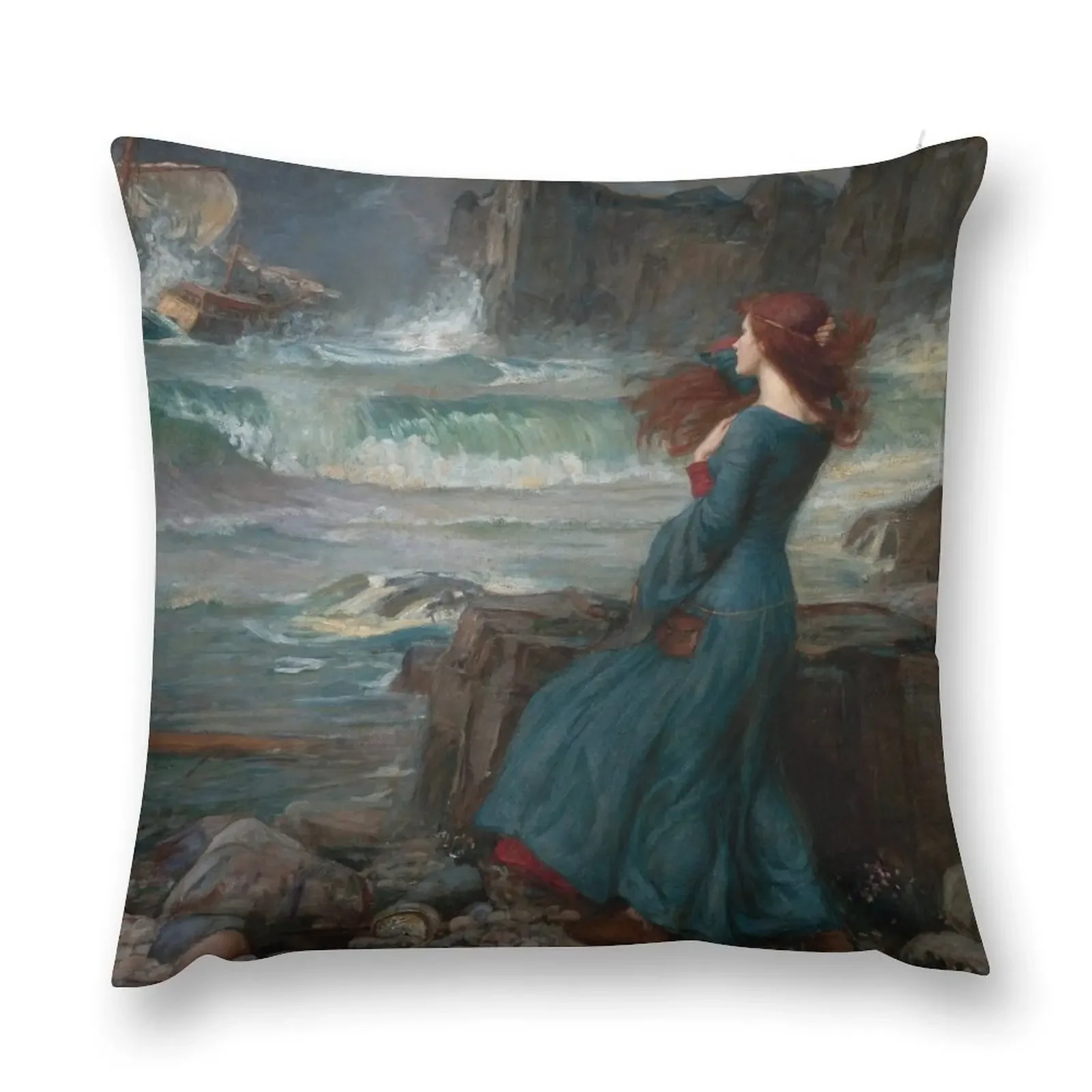 John William Waterhouse - Miranda Throw Pillow pillows decor home christmas pillow case Sofa Cushions Anime pillow