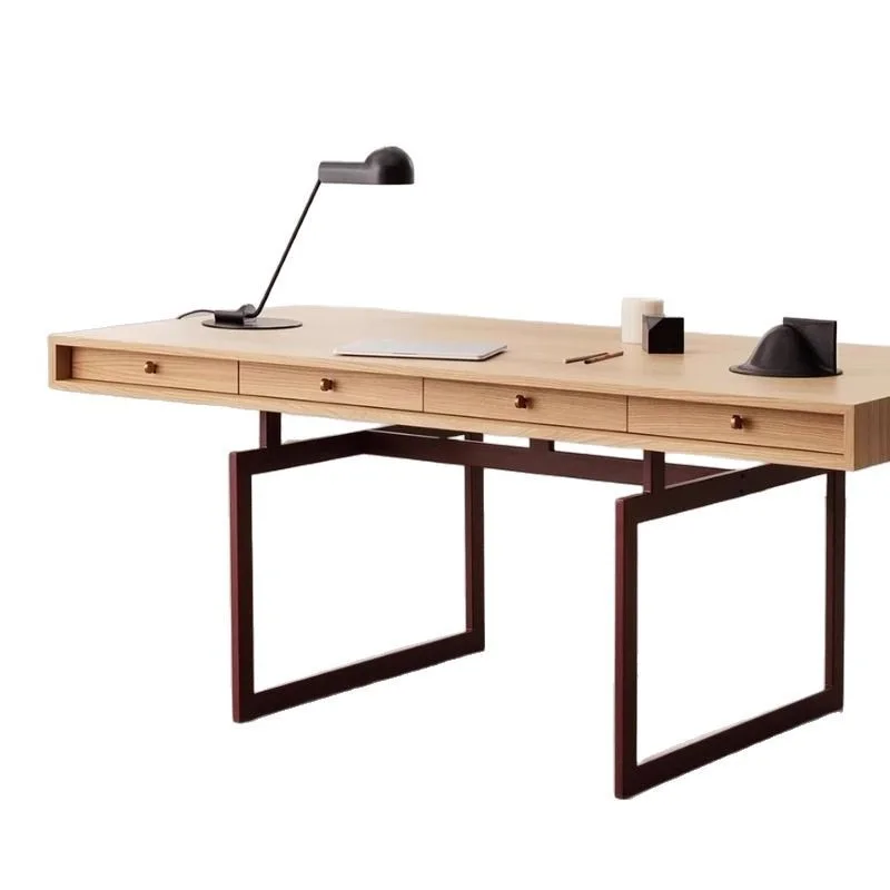 Modern minimalist all-solid wood desk, home computer desk, Nordic long strip table with drawers