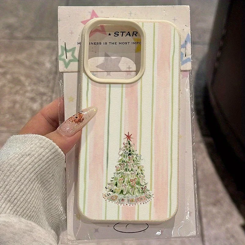 

Очаровательный светло-розовый полосатый дизайн «Рождественская елка» для iPhone 17, 16/15/14/13 Pro/12/11 Pro Max, полный защитный чехол