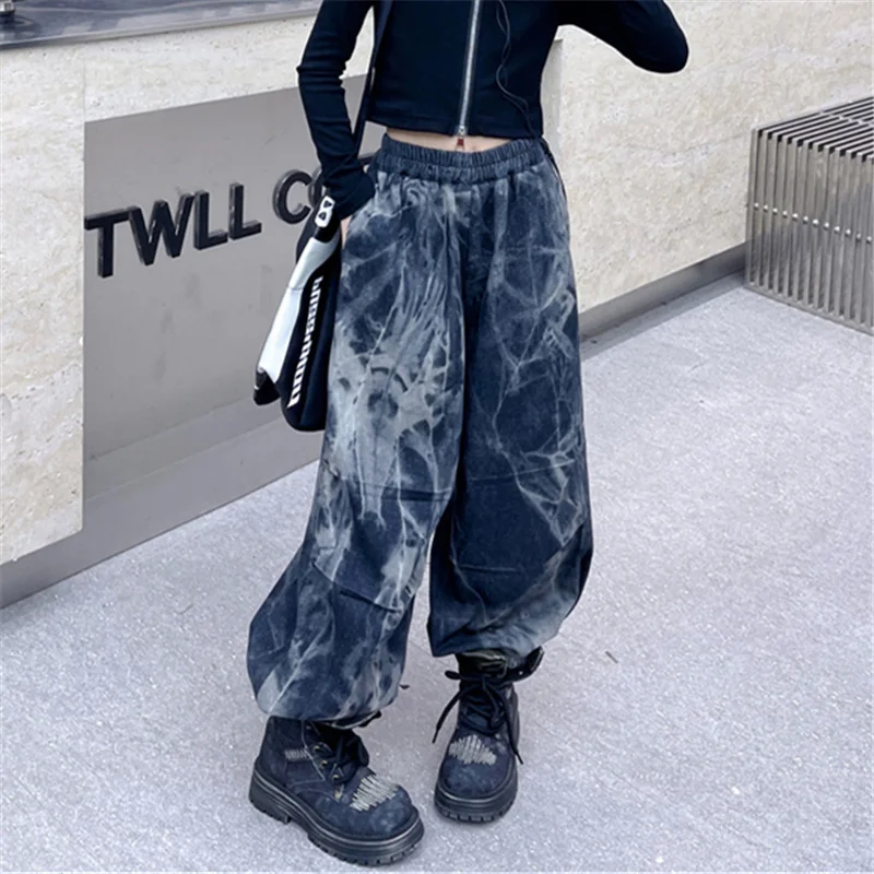 2024 New Design Kids Street Style Jeans For Girl Loose Fit Fashion Hip Hop Trousers Straight Leg Pants Child High-Street-Jeans image 4