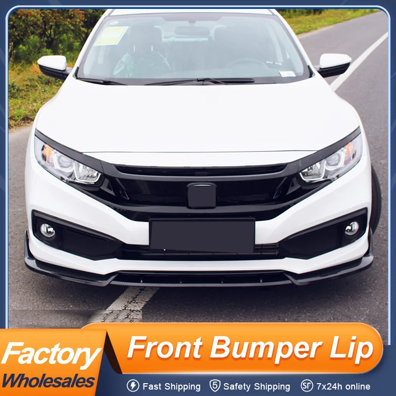 

For Honda Civic 2019 Sedan 4 Door Front Bumper Lip Chin Splitter Body Spoiler 3Pcs/Set PP Plastic Black Carbon Color Accessories