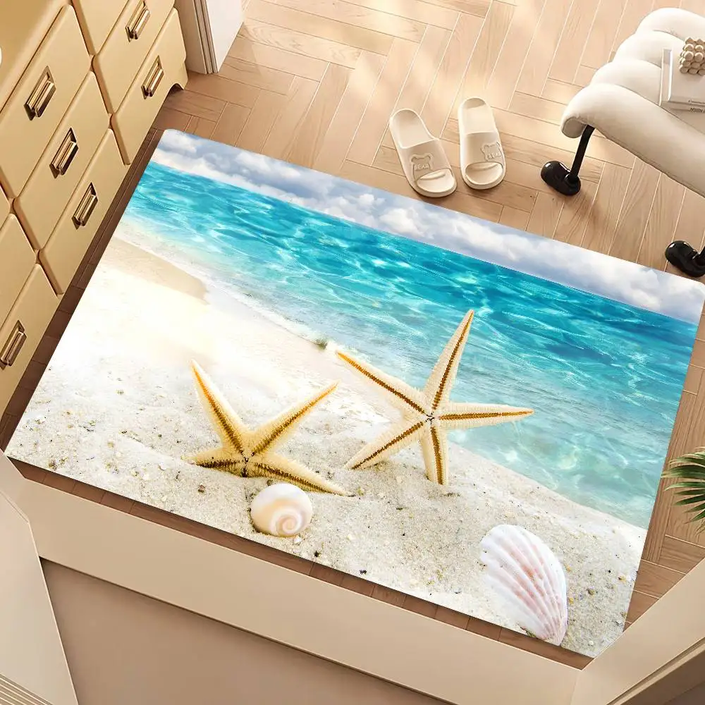 Blue Sky Beach Shells Floor Mat Suitable For Living Room Kitchen Bathroom Non-slip Mat Household Foot Mat