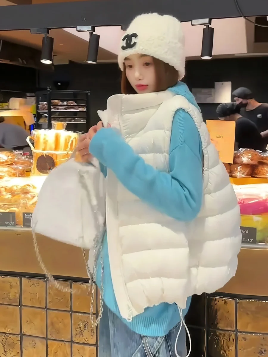 Lekka kamizelka puchowa ort 90 White Du dla kobiet, jesienno-zimowa, ciepła, uniwersalna, wyszczuplająca, z wysokim kołnierzem, odzież wierzchnia.