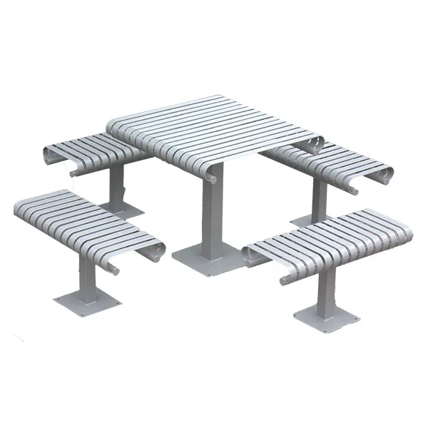 Garden Furniture Metal Square Picnic Table Modern Design Outdoor Table Bench thermoplastic coated Steel dining Table Chair