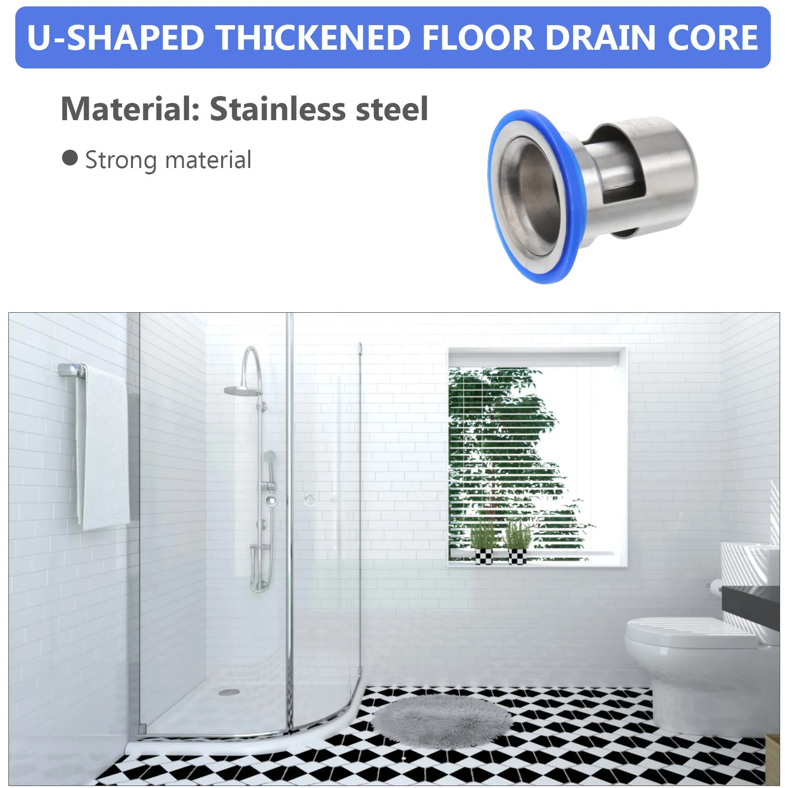 Stainless Steel Floor Drainer 3.8x5.5cm U Shaped Deodorant Drain Core for Kitchen Bathroom Toilet Garage Basement Washing