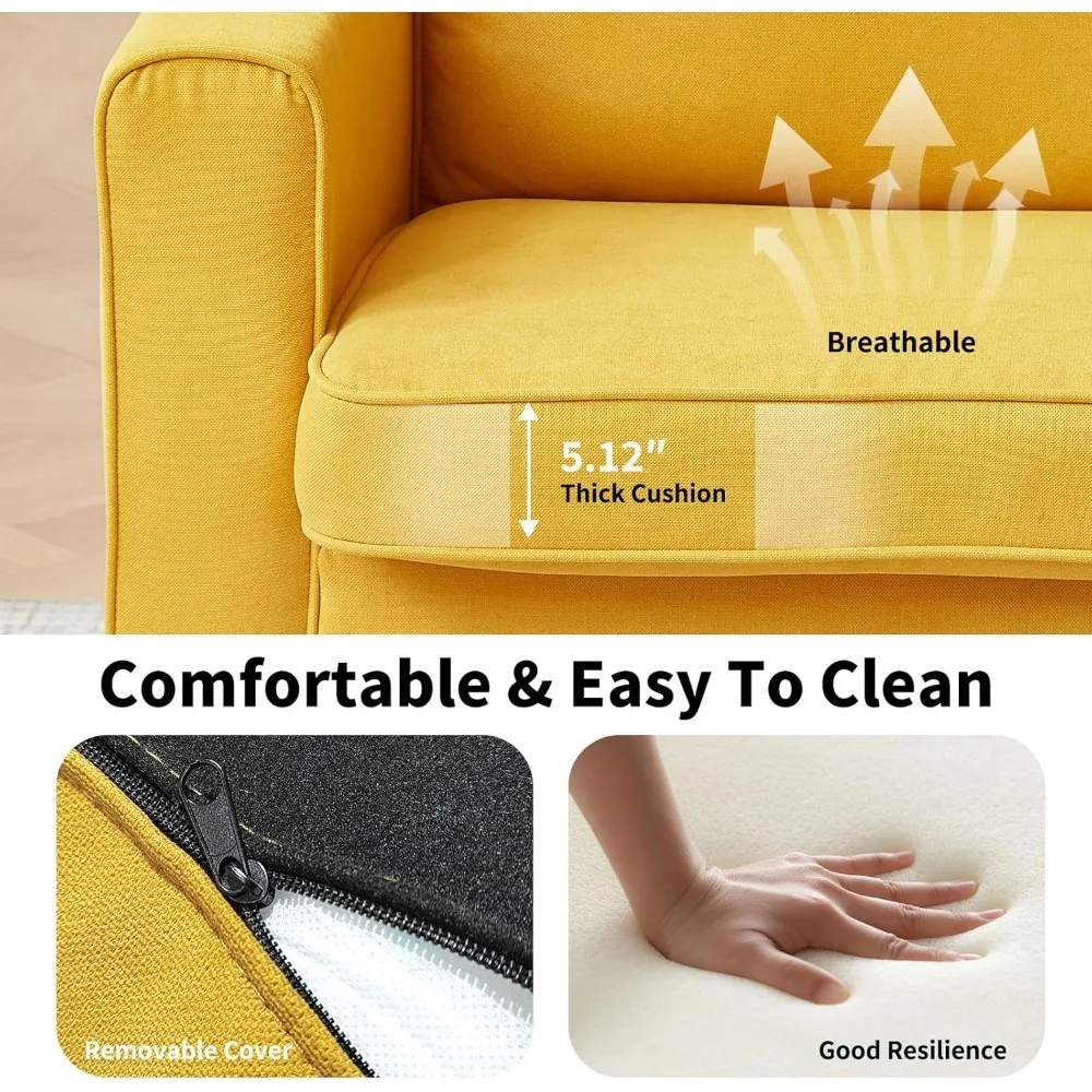 أريكة غرفة المعيشة الحديثة، أريكة من الكتان مقاس 79 بوصة مع أغطية قابلة للغسل وقابلة للإزالة ومقعد قابل للتعديل بعمق، أرائك مريحة لـ Sm