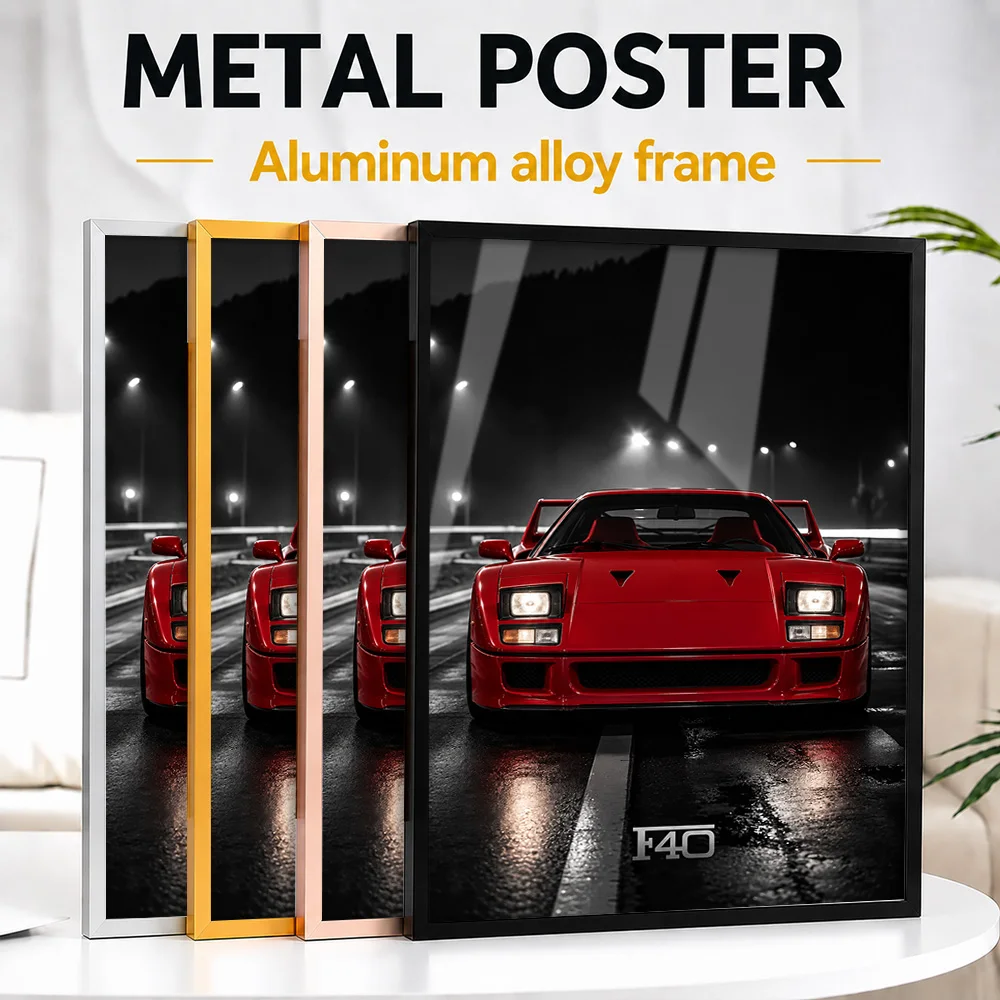 Italian F40 Rosso Corsa Supercar Framed Aluminum Metal Poster Customized Dynamic Track Aesthetic Wall Art Gift For Gearheads