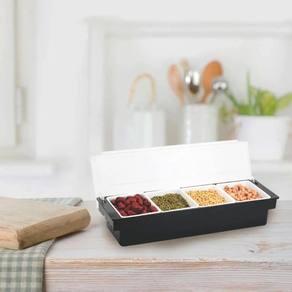 Fridge-friendly Food Storage Container Seasoning Box with Lid Dispenser Tray Fruit Veggie Condiment Caddy Plastic for Restaurant