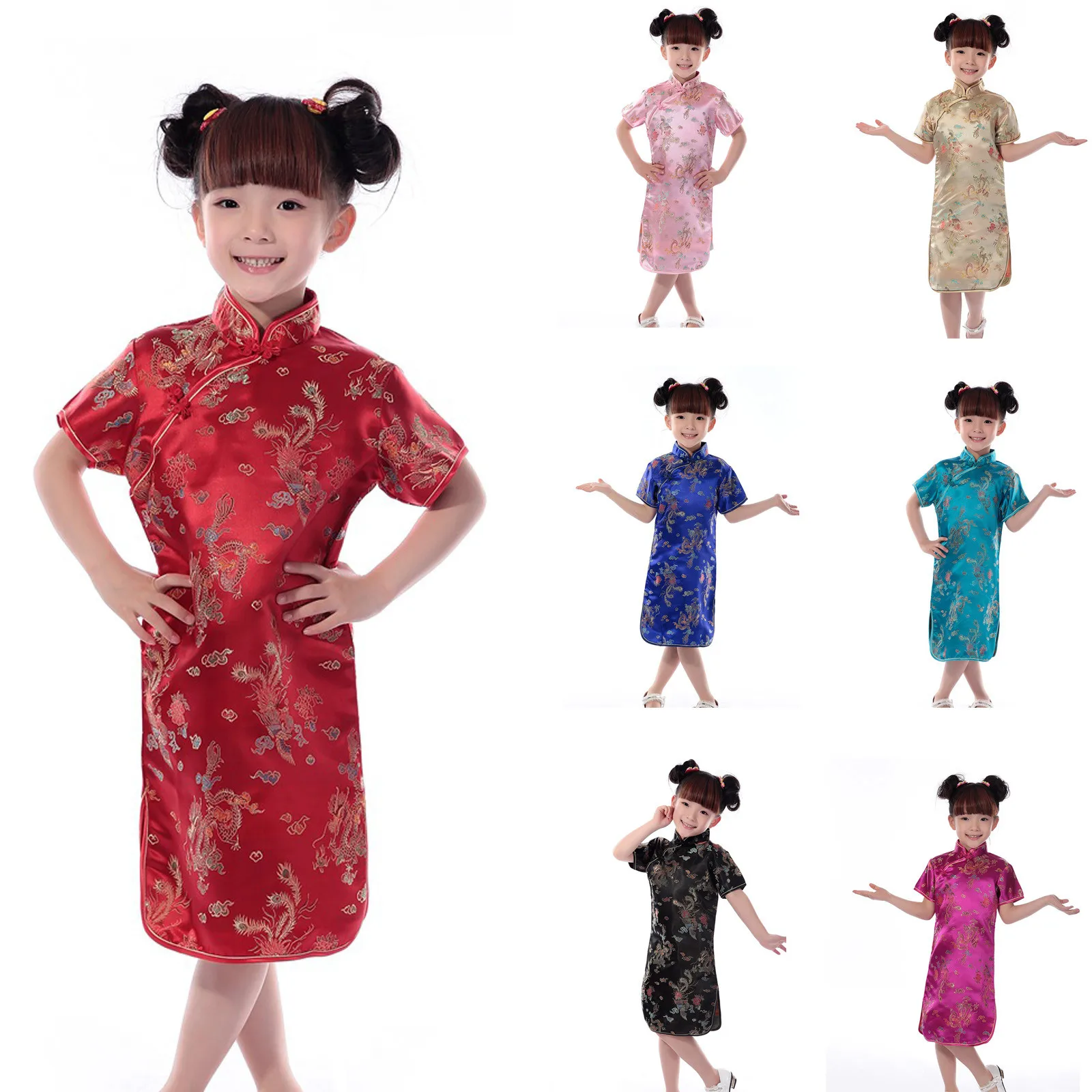 Summer Children's Cheongsam Modern Party Girls Dresses Fashion Girl Dress Vestidos Chinese Style Baby Qipao Princess Clothing