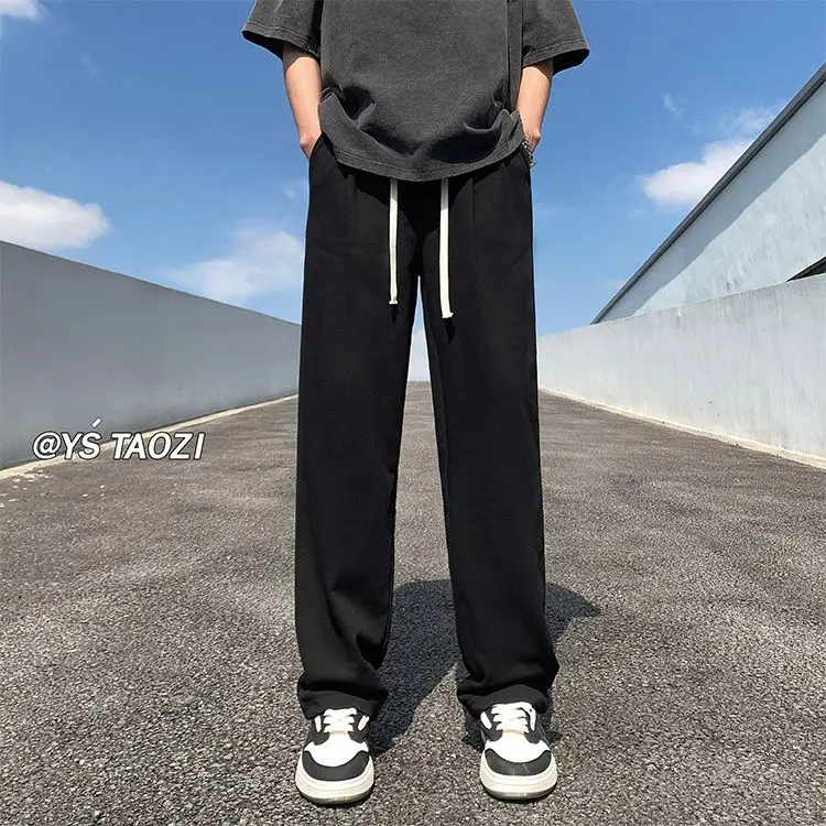 Pantalones informales americanos Retro High Street para hombre, pantalones ajustados versátiles de pierna ancha, rectos y sueltos