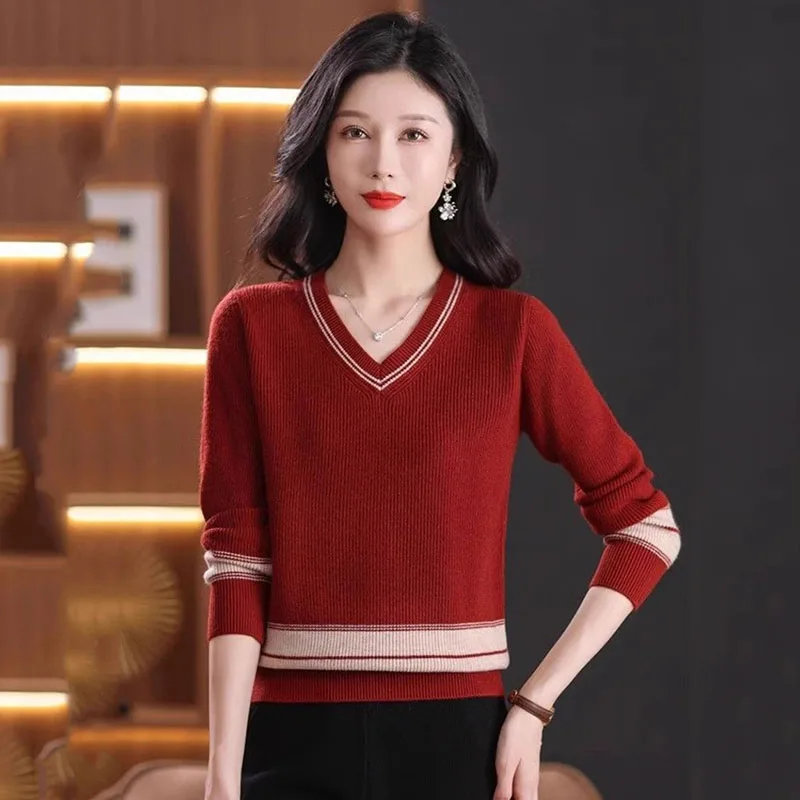 春秋 V ネックセーター女性の新しいショートプルオーバールーズセーターカジュアルオールマッチ長袖ボトリングシャツ女性