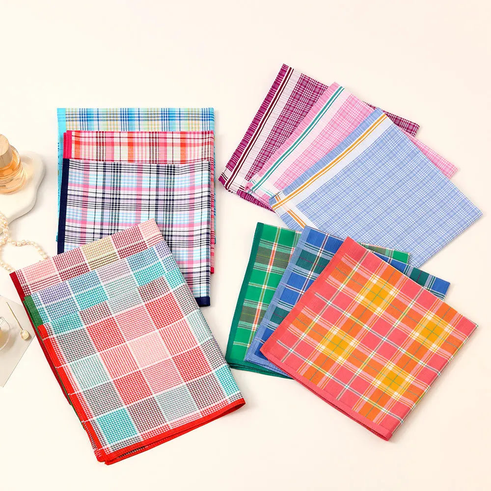 3 pezzi fazzoletto scozzese in puro cotone da donna fazzoletto colore a contrasto abbinato sottile asciugamano morbido per il sudore 43 cm