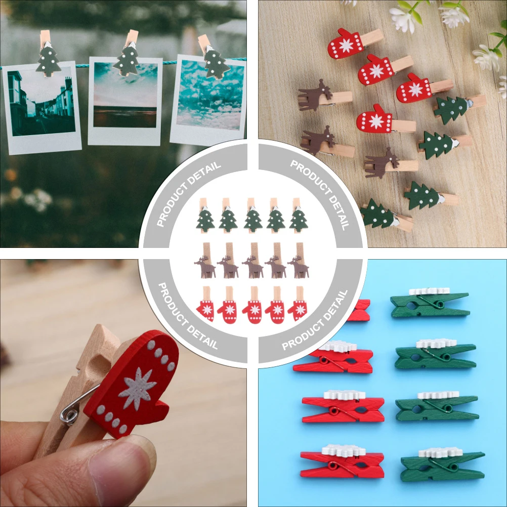 

100 Pcs Christmas Wooden Clip Decorative Clothespins Colorful Adorable Photo Glove