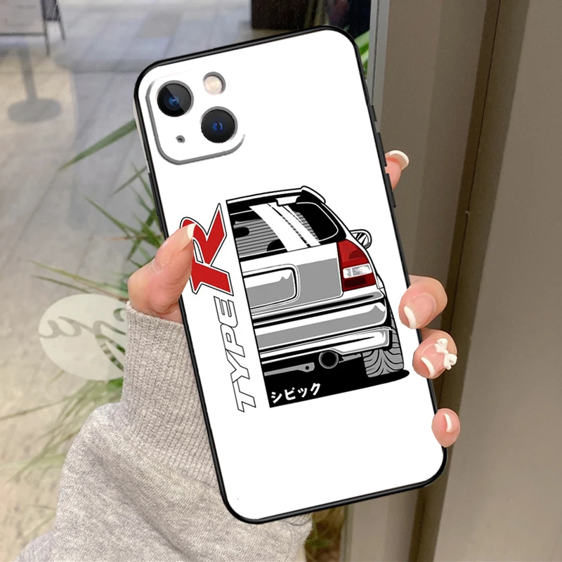 JDM Type R Civic Sport Car Phone Case For iPhone 11 12 13 14 15 16 Pro Max Mini X XS Max XR Plus SE2 Full Back Cover