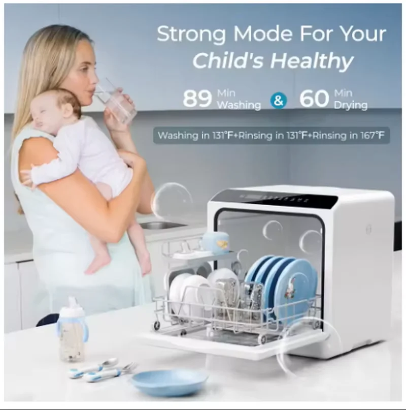 Mini portable dishwasher countertop compact dishwasher, desktop small dishwasher with 5L built-in water tank GN781TB