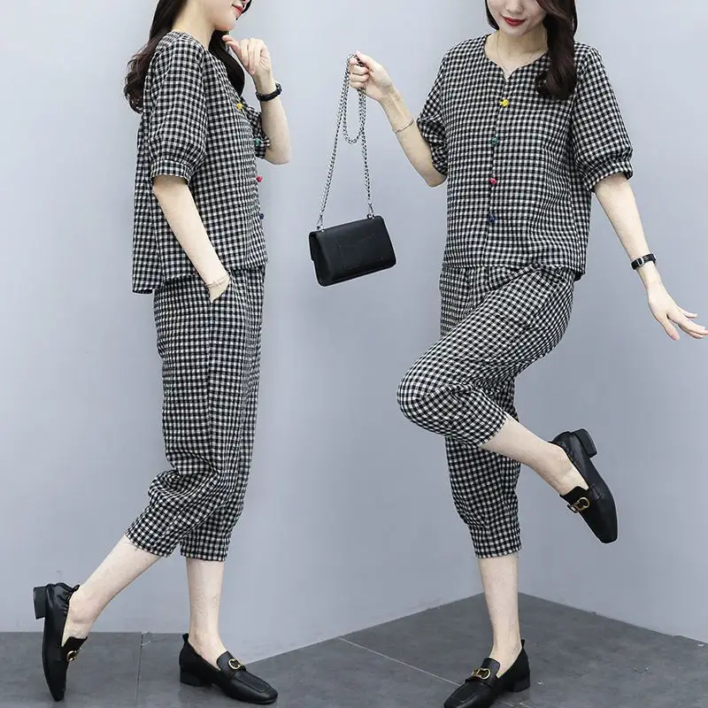 

Mother's Clothing Summer Women's Clothing Cotton Plus Size Belly Cover Thin Casual Fashion Two-Piece Set