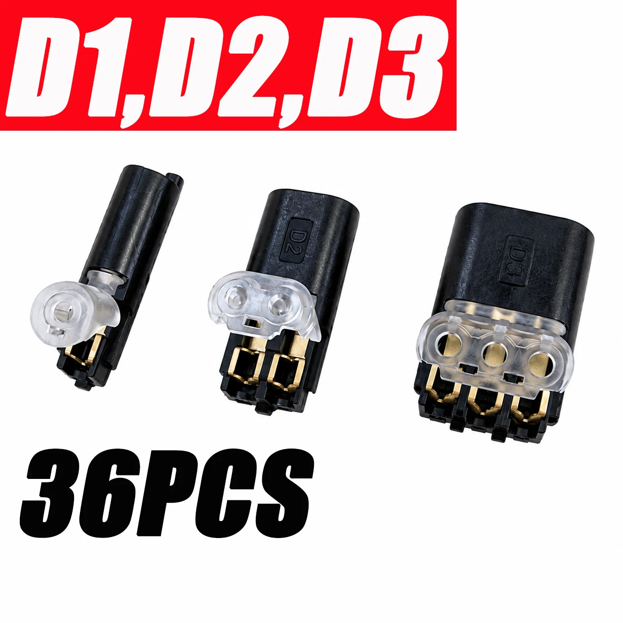 36PCS/Wire Connector No Stripping Quick Two-Wire Cable Interconnect Removable Car Terminal Plug D1, D2, D3