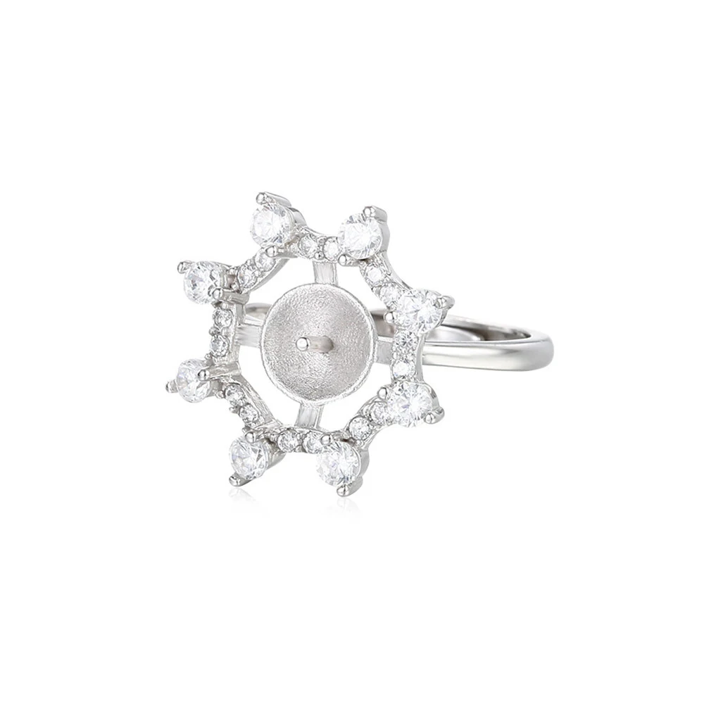 

Ring Blank for 8mm-9mm Round Beads or Pearls 925 Silver Zircon Ring Setting Adjustable Ring Base