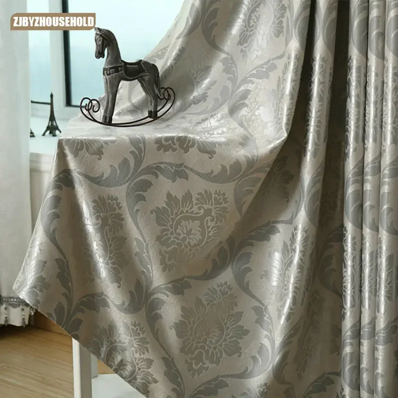 

Modern Custom Curtains for Living Room Silver Gray Large Jacquard Classic European Pattern Curtain for Bedroom Suede Window