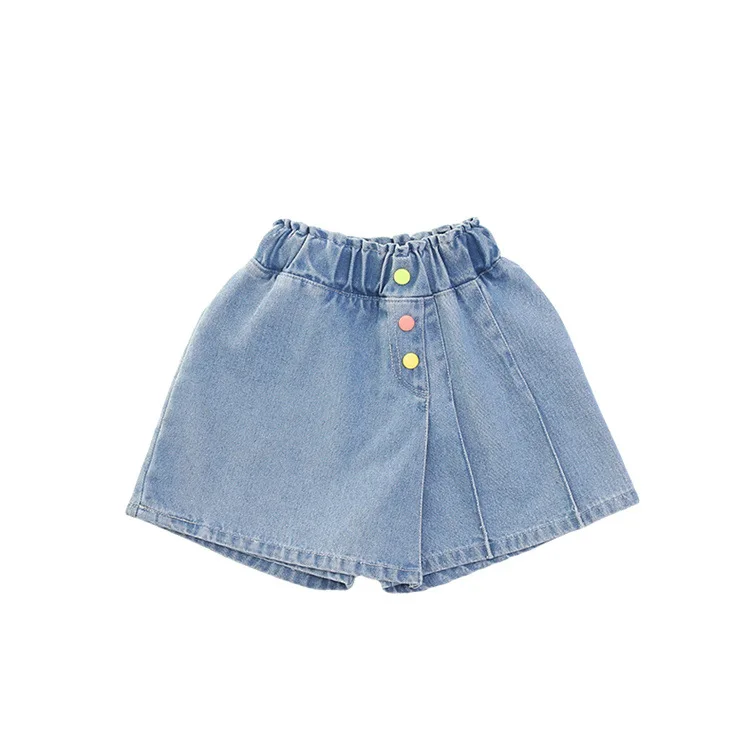 Neue Sommer-Jeansshorts für Kinder, Unterrock für Teenager-Mädchen, Lässiger Rock mit Shorts, Bunte Jeans-Culottes mit Knöpfen für Kinder – Detail 9