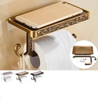 1Pc Antique Carved Wall-Mounted Zinc Alloy Bathroom Mobile Phone Holder with Shelf  Towel Rack Toilet Tissue Paper Holder