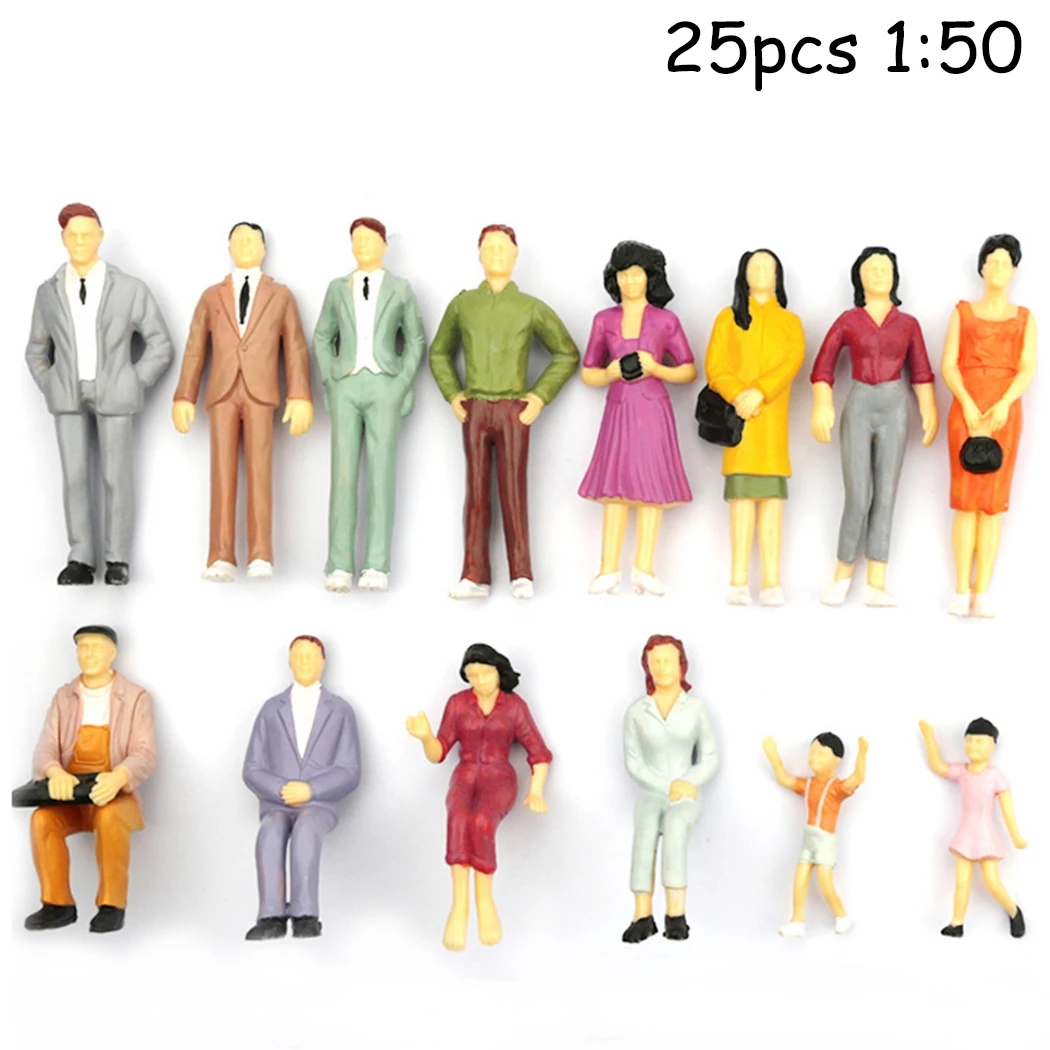 25Pcs Mixed Painted Model Railway Parked Street Passenger People Figures 1:50 Model Miniature Architectural Painted Model H-36mm