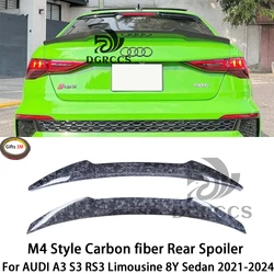 Per AUDI A3 S3 RS3 Limousine 8Y Sedan M4 Style Spoiler posteriore tronco ala 2021-2024 carbonio forgiato a nido d'ape fibra di carbonio FRP