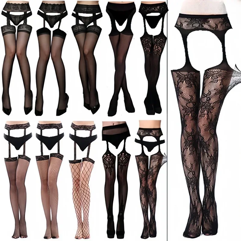 

NEWFUNJOIN Plus Size Big Pantyhose Fishnet Garter Belt Thigh High Stockings Sexy Hot Suspender Tights Women Summer Panty Socks