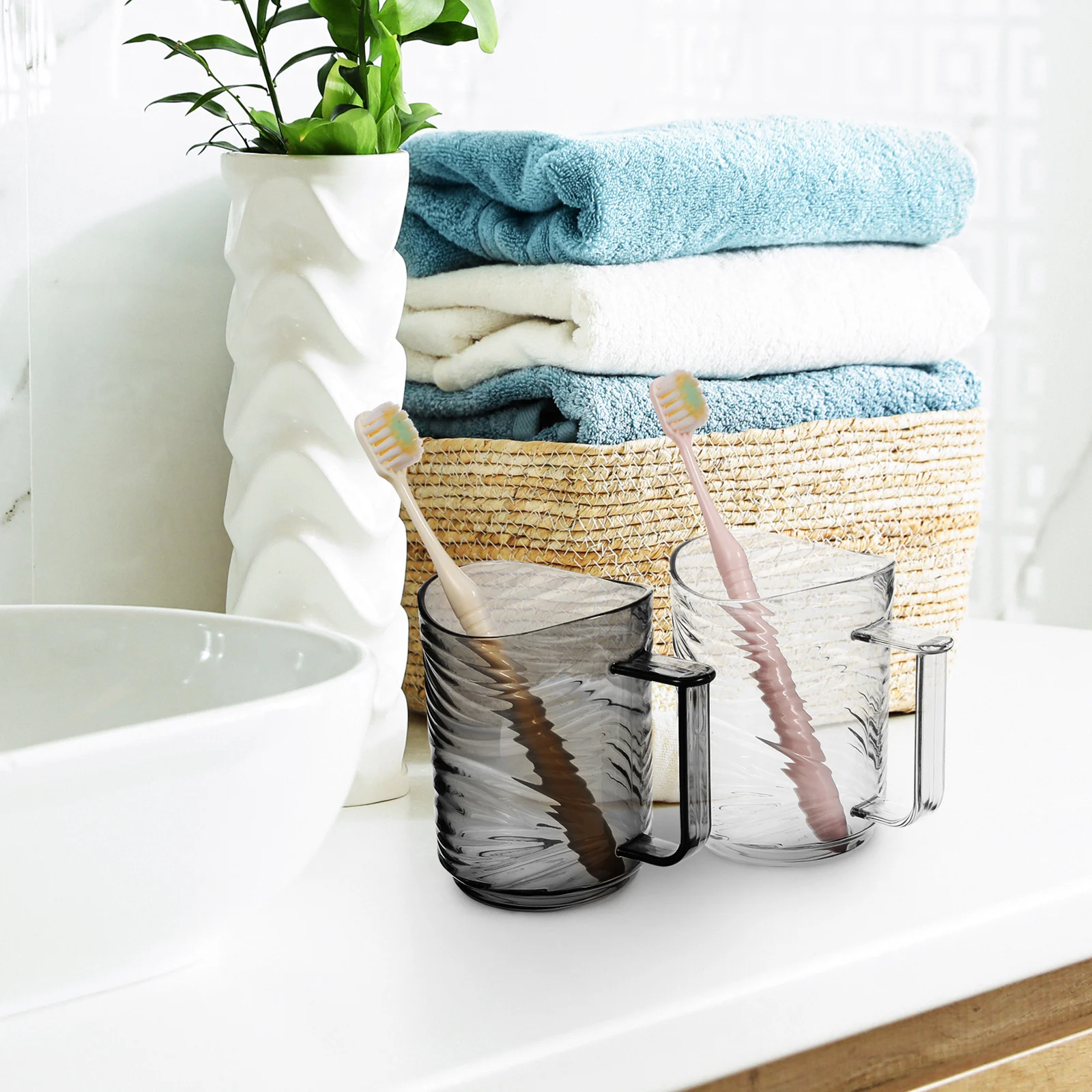 

2 Pcs Mouthwash Cup Toothbrush Rinse Cups for Travel Toothpaste Container Bathroom Reusable Holder