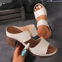 2024 Summer Women's Fashion Casual Slippers Solid Color Square Root Anti-Slip Sandals  with Heels and Open Toes Summer Slippers