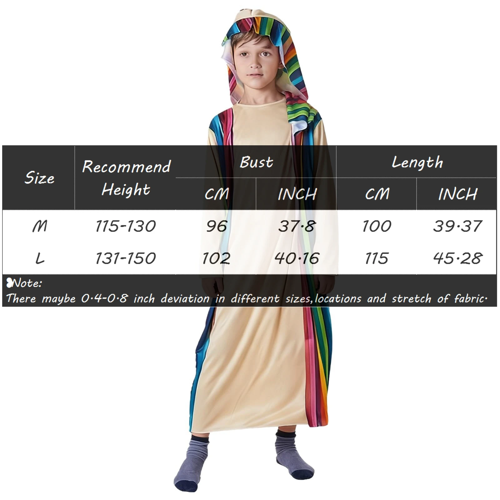 زي الصحراء للأولاد بيج قوس قزح مخطط رداء مقنع وشاح ربطة عنق العرقية لعب الأدوار مهرجان 2026 ملابس عصرية نابضة بالحياة Traje
