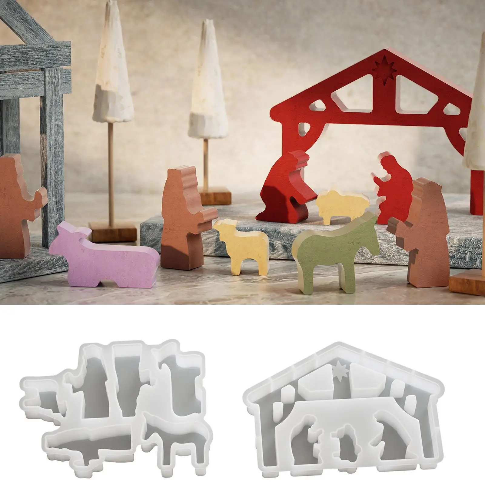 Christmas Molds Silicone Non-Stick DIY Funny Nativity Scene Craft Supplies Holy Family Silicone Christmas Molds For Epoxy Wax