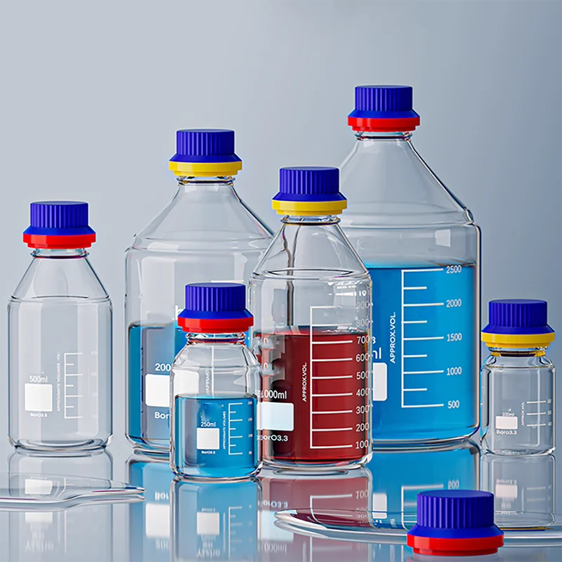 

GL45 anti-theft self-locking cap transparent brown borosilicate glass reagent bottle resists acid and alkali corrosion