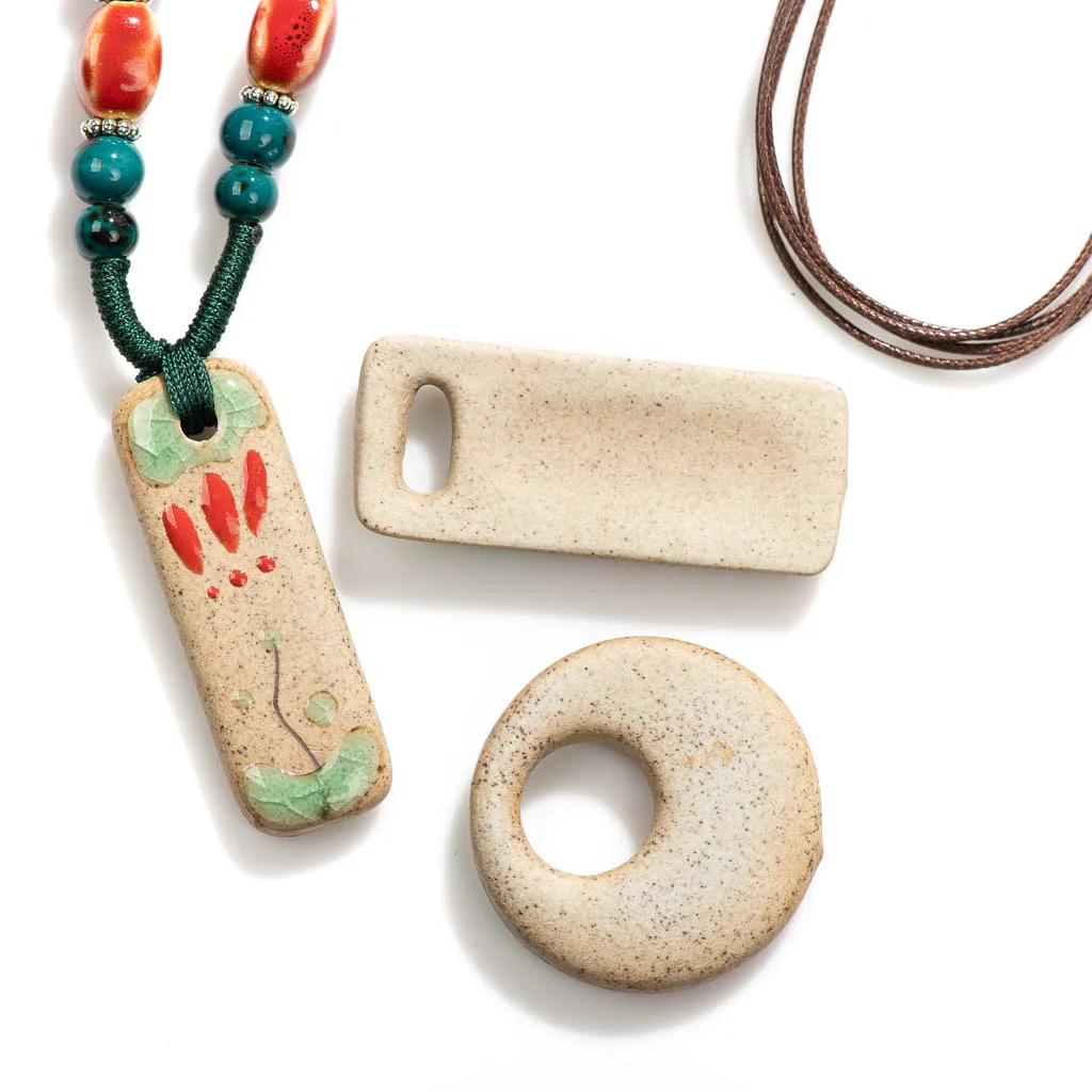 Handmade Vintage Ceramic Necklace Retro craft pottery Ethnic Style Chinese Pendant Unique Women\'s Accessory  X840G