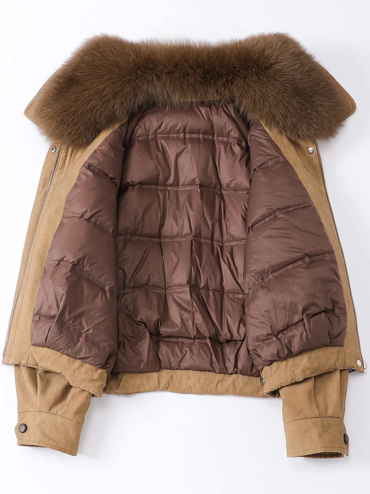 Haining fur real fox fur collar 90 white goose down jacket women's short 2025 new small jacket winter