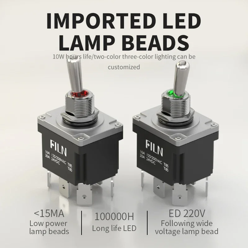 FILN 20A 12V 24V 110V-220V Power rocker toggle switch waterproof cover two color led SPDT DPST DPDT Toggle Switch