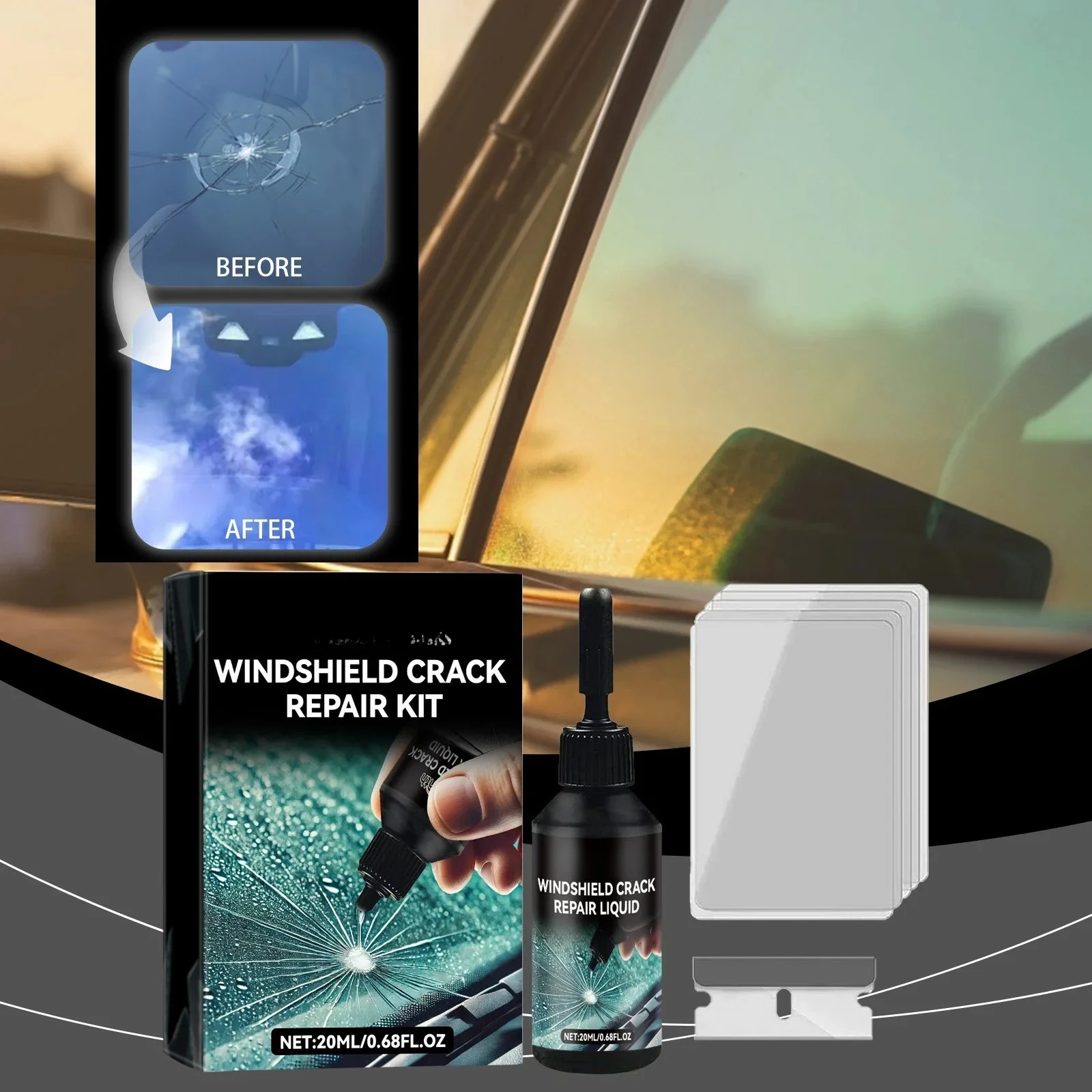 Car Windshield Cracks Repair Kit Auto Glass Nano Repair Fluid Set Glass Shatter Cracks Repair Glue Window Glass Cracks Remover