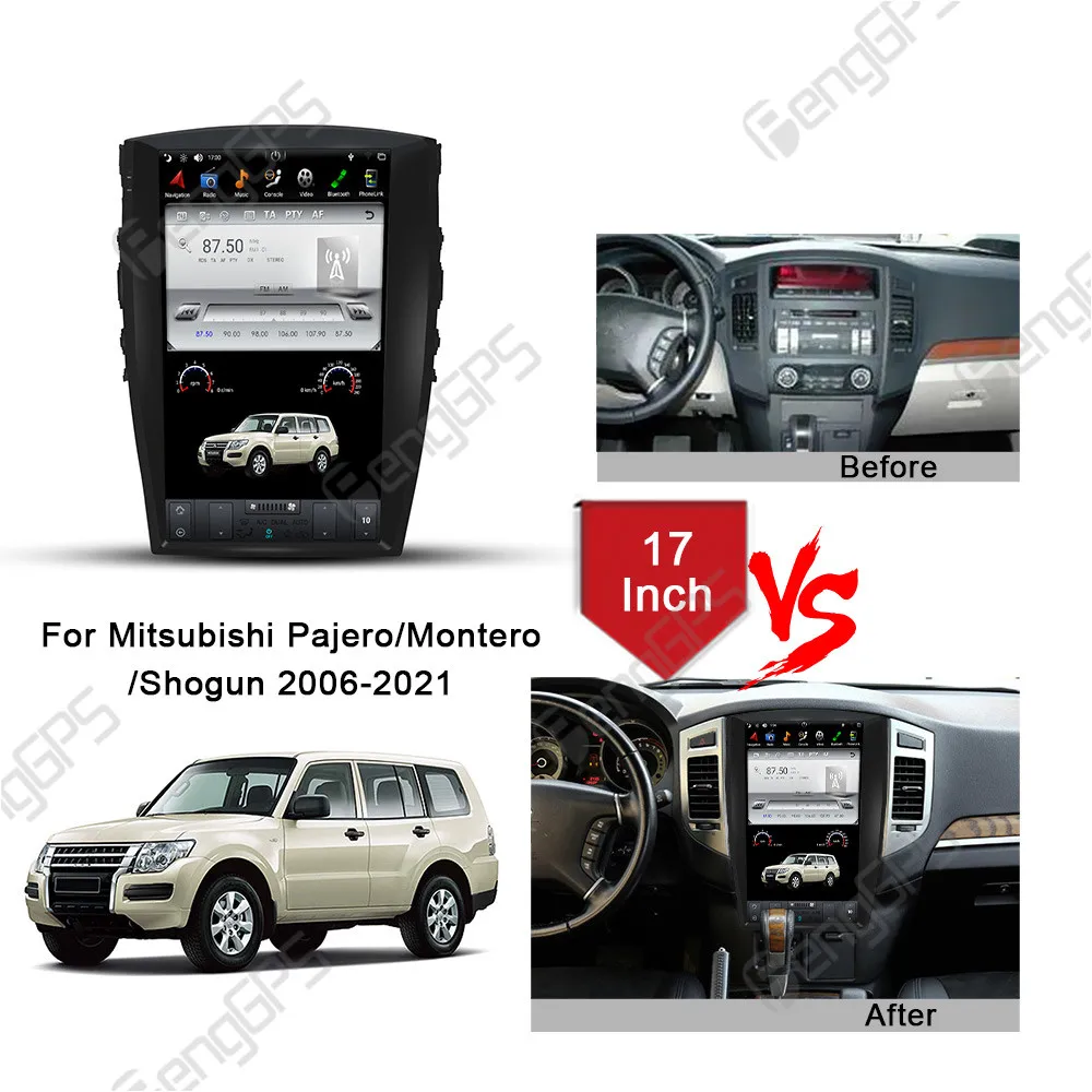 17 Inch Android 13 Car Radio CarPlay For Mitsubishi Pajero 2006 Touch Screen Multimedia Player GPS Navigation Head Unit DSP BT