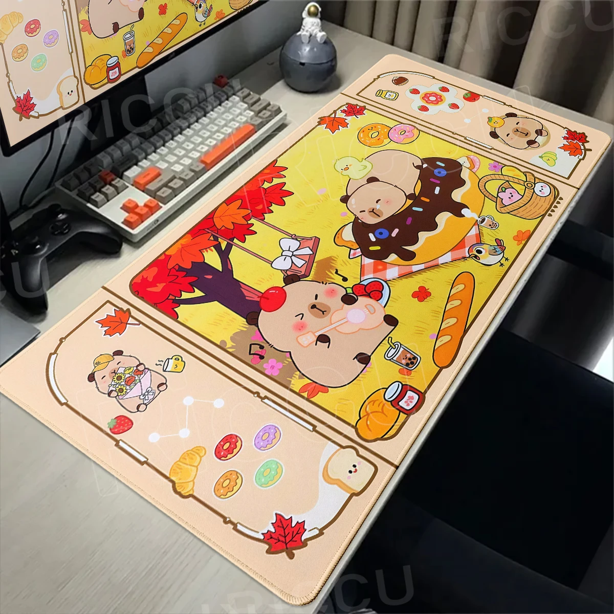 Cartoon-Tier-Mauspad, große Schreibtischunterlage mit niedlichem Capybara-Motiv, Gamer-Mauspad XXL, Kawaii-Büro-Tastatur-Tischmatte, PC-Zubehör