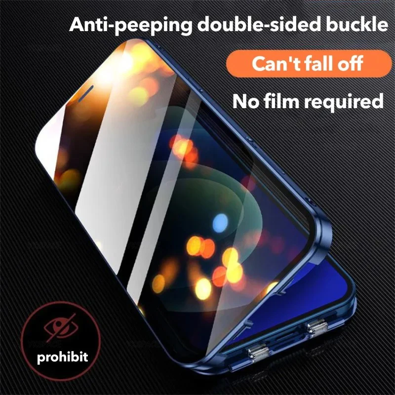 Anti-Spy Privacy Tempered Glass with Len Protection Magnetic Case for iPhone 11 12 13 14 15 Pro Max Plus Magnet Cover