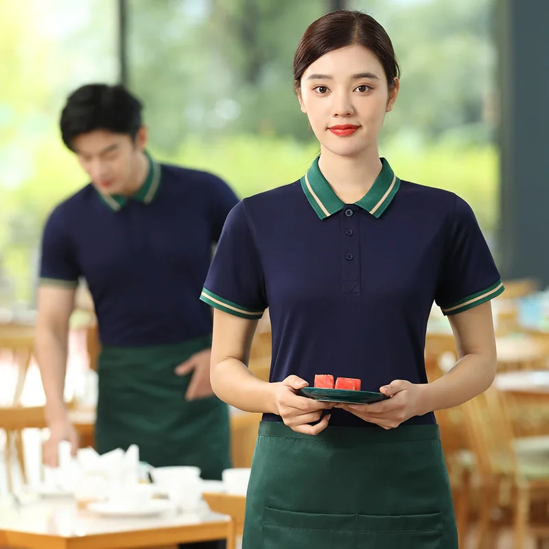 Summer Catering Waiter Workwear Short-Sleeved T-shirt Summer Milk Tea Fast Food Restaurant Restaurant Ding Room Hot Pot Shop Too