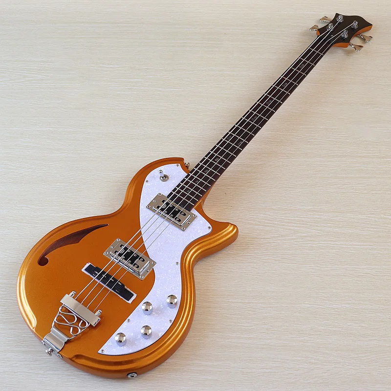 High Grade 4 String Electric Bass Guitar 43 Inch Neck Through Bass Guitar 22 Frets Metallic Gold with Korea-made Pickup