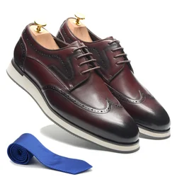 Classic Brand Designer Mens Semi-Brogue Derby Shoes Real Cow Leather Handmade Wingtip Sneaker Oxfords Lace-up Men Stuff Footwear